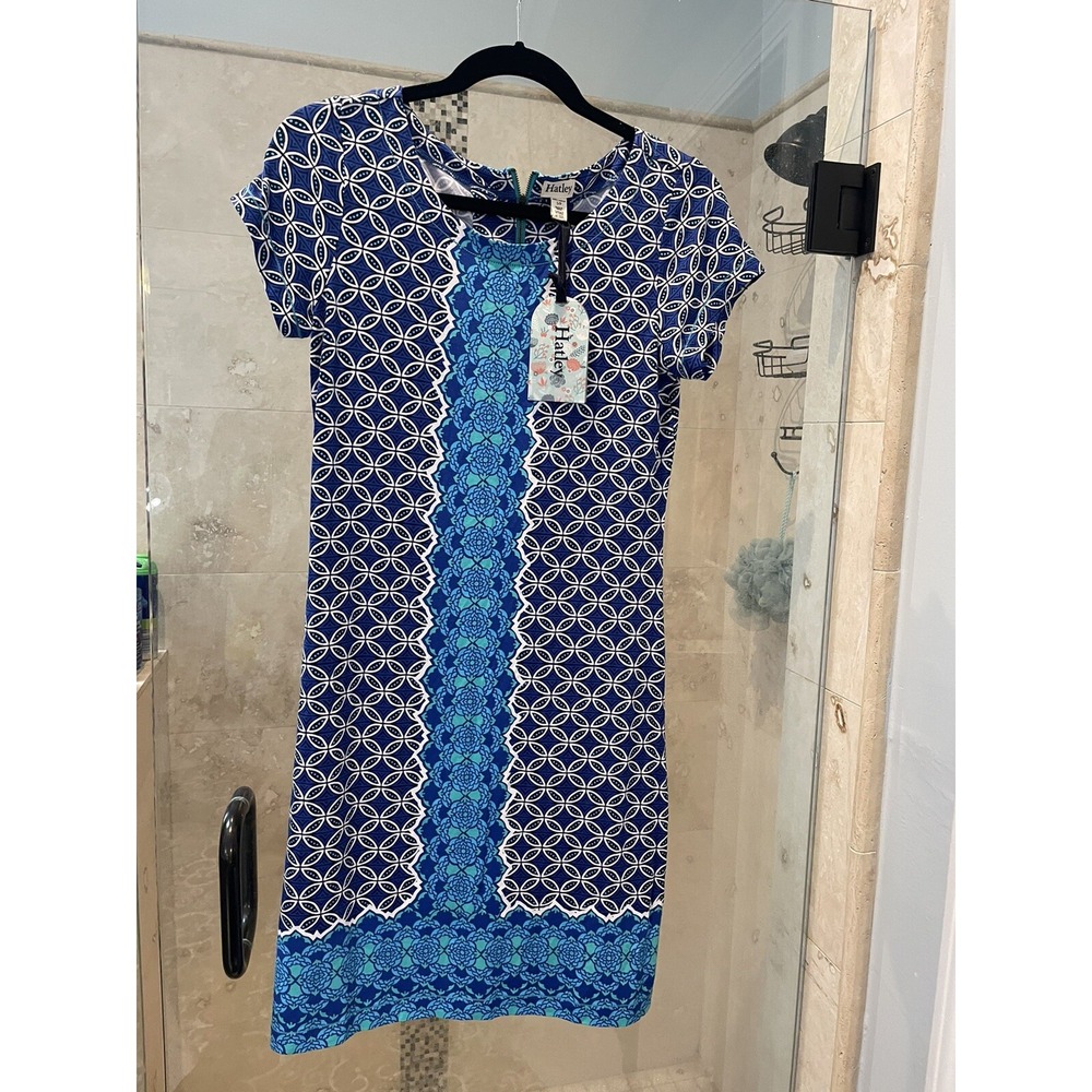 Hatley T-Shirt Dress Womens Small Jersey Batik Blue White Short Sleeve NWT
